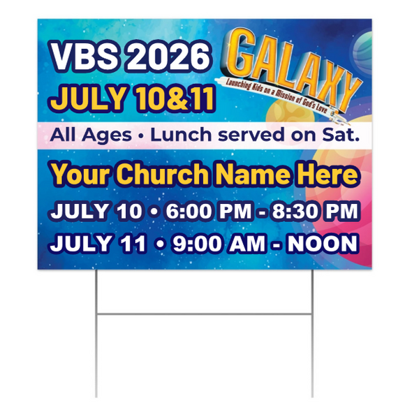 Easy Custom Outdoor Yard Sign - Personalize in Real Time - Galaxy Weekend VBS - YSGAL001