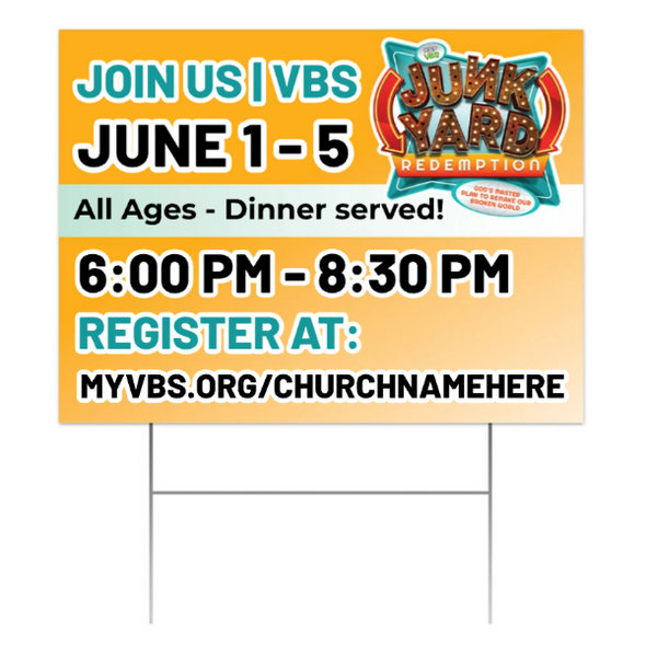 Easy Custom Outdoor Yard Sign - Personalize in Real Time - Junkyard Redemption VBS - YSJYR001