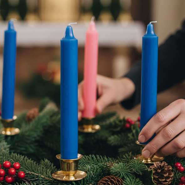 12" x 1.5" Stearic Advent Candles (3 Blue - 1 Rose) by Will & Baumer