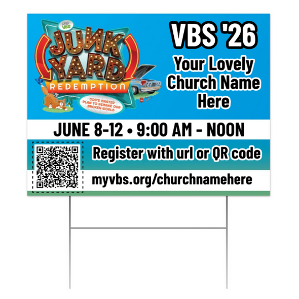 Easy Custom Outdoor Yard Sign - Personalize in Real Time - Junkyard Redemption VBS - YSJYR003
