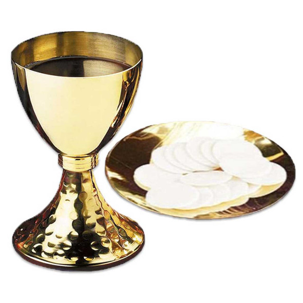 Hammered Base Chalice & Paten Set - Brass/Gold Plated