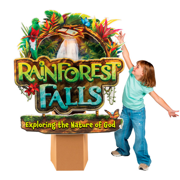 Rainforest Falls Theme Display - Featuring Waterfall Light & Motion Sensor Sounds - 63 in. x 42 in. x 10.5 in. - Rainforest Falls VBS 2026 by Group