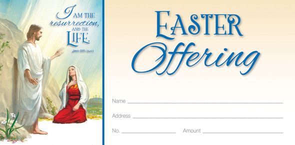 3 1/8" x 6 1/4" Offering Envelope - Easter - I am the Resurrection - John 11:25 KJV - Pack of 100