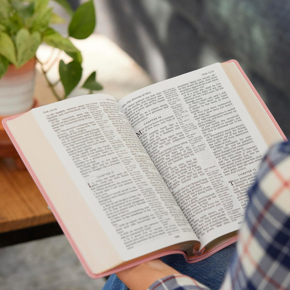 KJV Holy Bible Large Print Center Reference Bible, Comfort Print. Pink Soft Leather Look - Case of 12