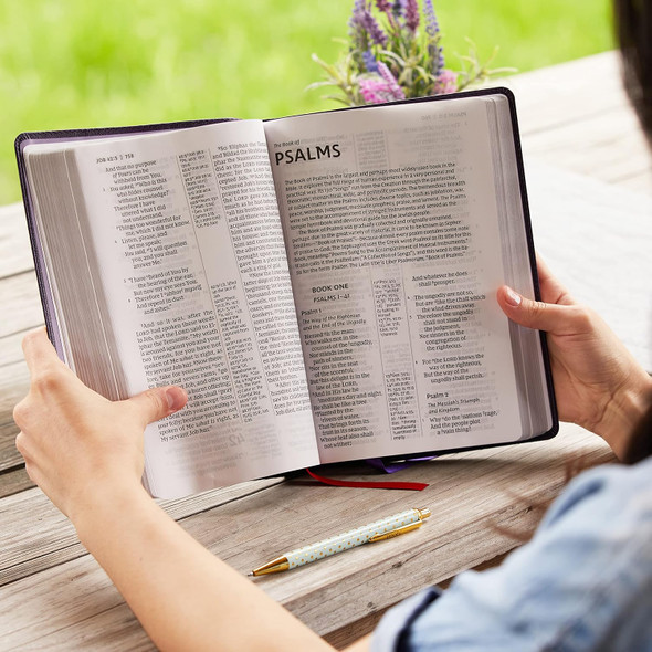 NKJV Giant Print Center Column Reference Bible, Purple Verse Art Cover Collection, Red Letter - Case of 12