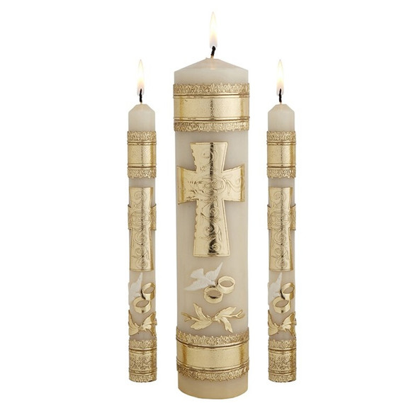 CROSS & RINGS WEDDING UNITY CANDLE SET