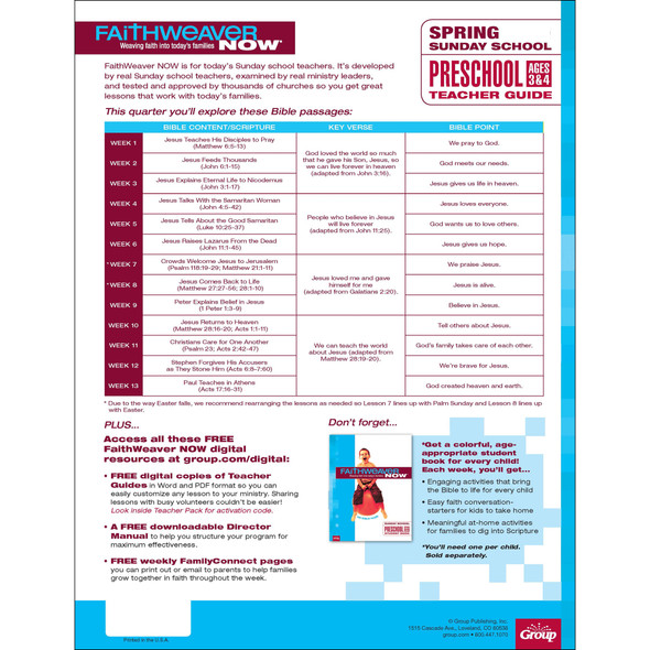 FaithWeaver NOW Preschool Teacher Guide Download, Spring 2026