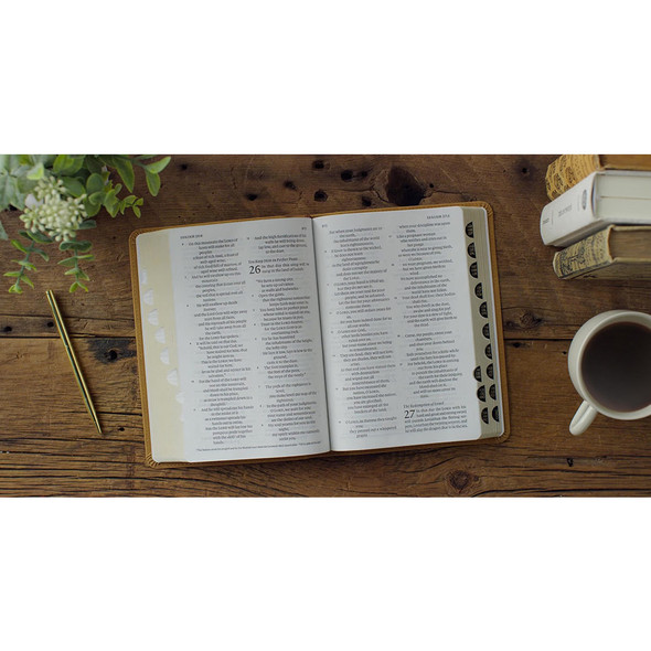 ESV Large Print Personal Size Bible, Red Letter, Thumb Indexed (TruTone, Nubuck Caramel, Wildflower Design) - Case of 16