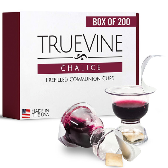 TrueVine Chalice Prefilled Communion Cups and wafer set - Bread & Juice Sets (Box of 200)