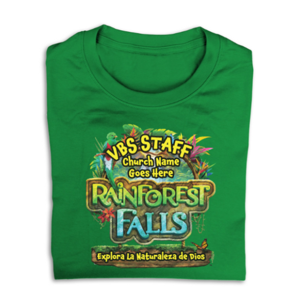 Easy Custom VBS T-Shirt - Full Color Design - Rainforest Falls Spanish VBS - VRFALFC07