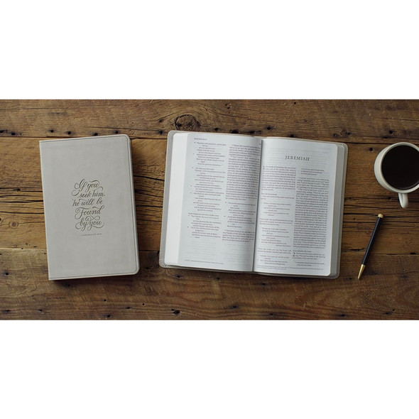 ESV Large Print Value Thinline Bible - Stone, 1 Chronicles 28:9 Design Trutone - Case of 24