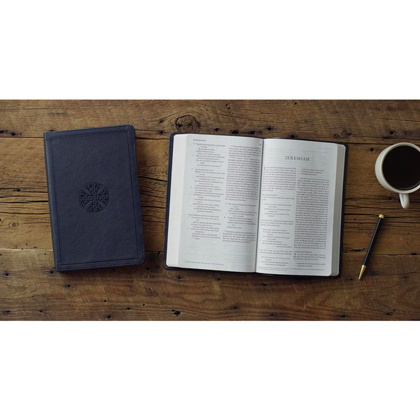 ESV Large Print Value Thinline Bible - Navy, Mosaic Cross Design Trutone - Case of 24