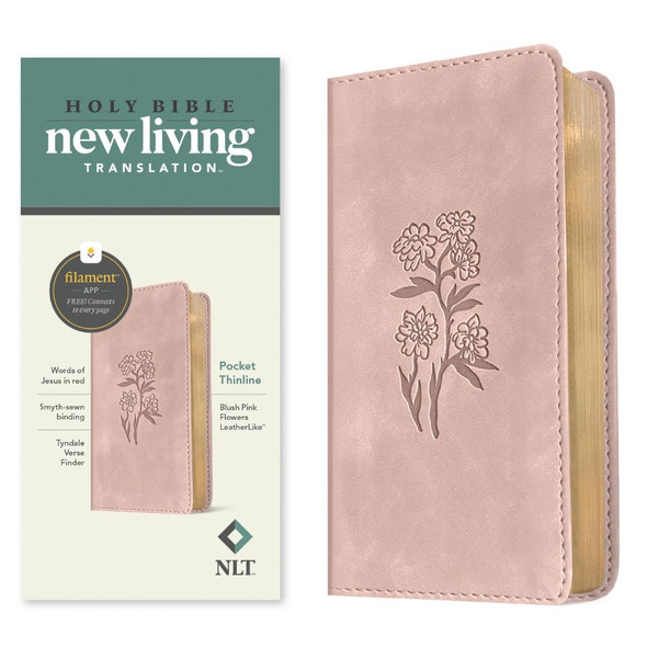 NLT Pocket Thinline Bible, Filament Enabled (Leatherlike, Blush Pink Flowers)