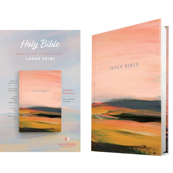NLT Large Print Slimline Reference Bible, Pink Landscape