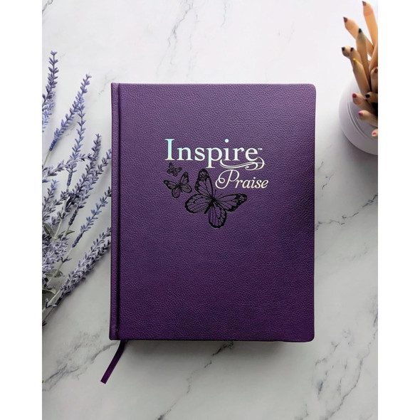 NLT Inspire PRAISE Bible, Large Print, Filament Enabled (LeatherLike Hardcover, Purple), Case of 8
