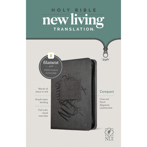 NLT Compact Zipper Bible, Filament Enabled (Leatherlike, Charcoal Patch), Case of 40