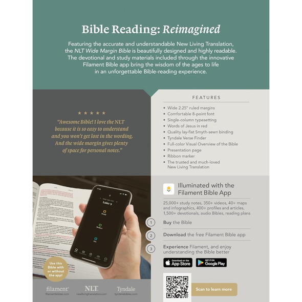 NLT Wide Margin Bible, Filament Enabled Indexed (Leatherlike, Grace & Bloom) - Case of 12