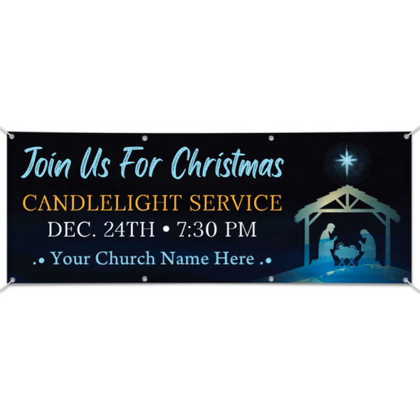 Outdoor Christmas Banner - Nativity Star Nightscape - BFA260600