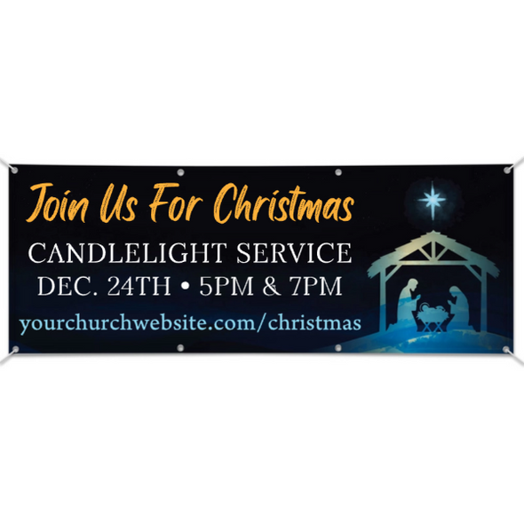 Outdoor Christmas Banner - Nativity Star Nightscape - BFA260600