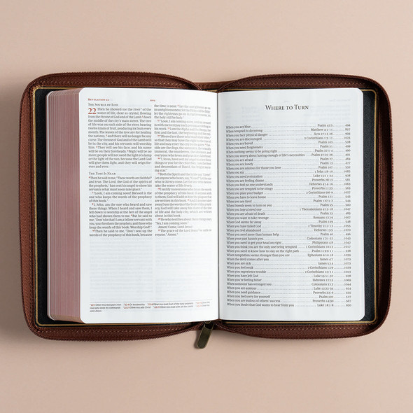 CSB Personal Size Bible, Holman Handcrafted Collection, Zipper Closure, Marbled Tan Premium Calfskin