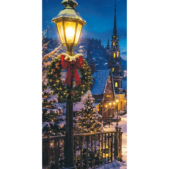 Church Banner - Warm Christmas Scene - Lamppost