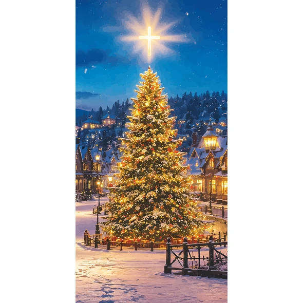 Church Banner - Warm Christmas Scene - Christmas Tree