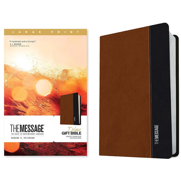 The Message Deluxe Gift Bible, Large Print (Leather-Look, Tan/Black), Case of 16