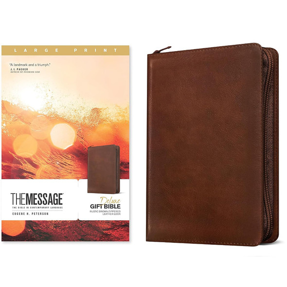 The Message Deluxe Gift Bible, Large Print (Leather-Look, Rustic Brown)