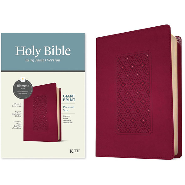 KJV Personal Size Giant Print Bible, Filament Enabled (LeatherLike, Diamond Frame Cranberry, Red Letter) - Case of 16
