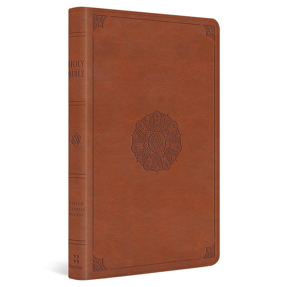 ESV Large Print Thinline Bible (TruTone, English Saddle, Emblem Design) - Case of 14