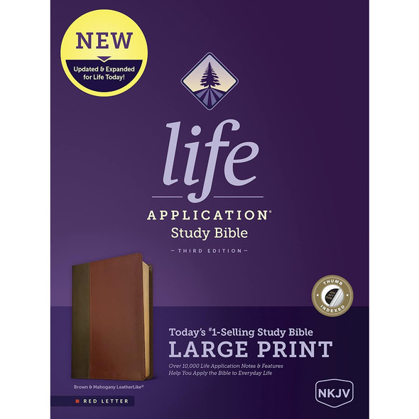 NKJV Life Application Study Bible, Third Edition, Large Print (LeatherLike, Brown/Mahogany, Indexed, Red Letter) - Case of 8