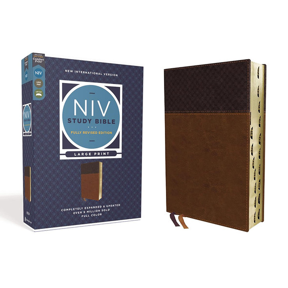 NIV Study Bible, Fully Revised Edition, Large Print (Leathersoft, Brown, Red Letter, Thumb Indexed)