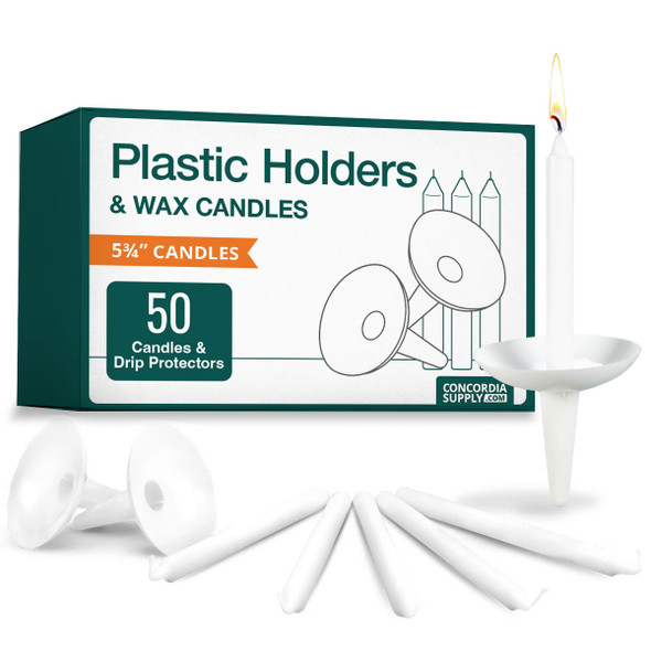 Candlelight Service Set - 5.75" Candles & Plastic Holders (Set of 50)