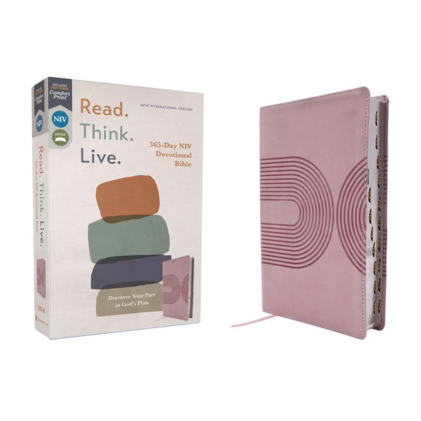 NIV: Read, Think, Live. Leathersoft, Pink, Thumb Indexed, Comfort Print - Bulk Case of 12