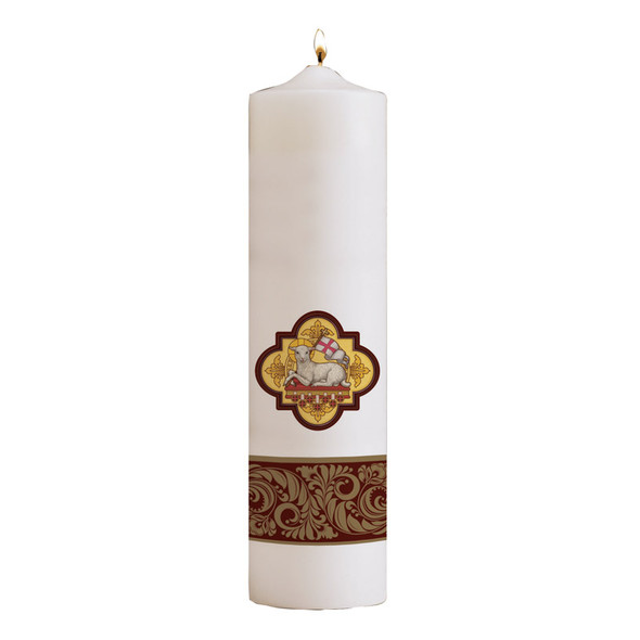 12" x 3" White Chi Rho Christ Pillar Candle - Angus Dei Christ Candle
