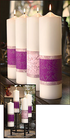 12" x 3" Advent Pillar Candles (Emmanuel Collection) (3 Purple - 1 Rose)