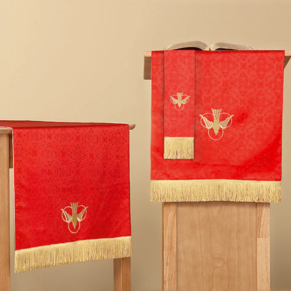 Reversible Jacquard Pulpit Scarf - Red/White - Dove/Chi Rho