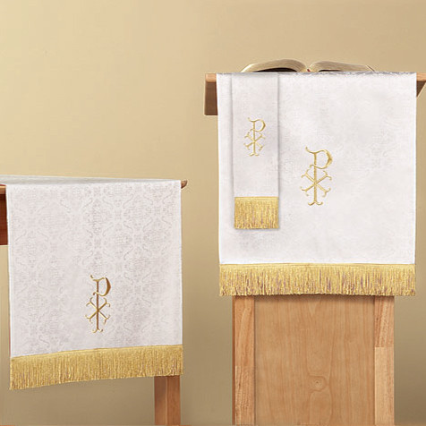 Reversible Jacquard Pulpit Scarf - Red/White - Dove/Chi Rho