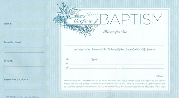 Baptism Certificates - Pad of 25 (Tear-Out 8" x 6")