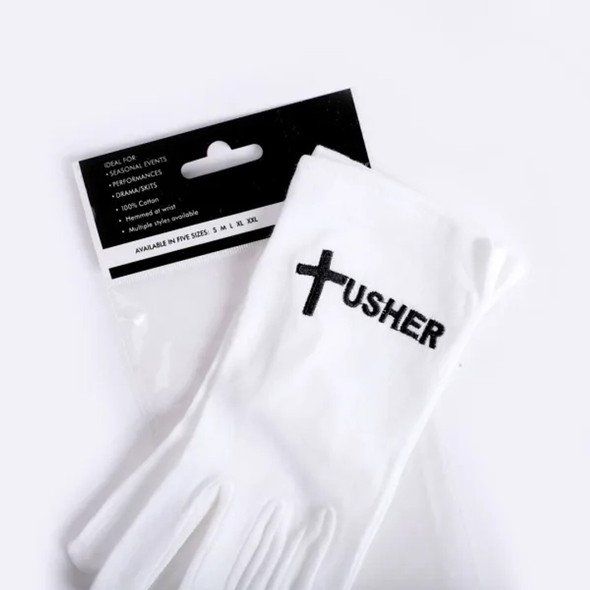 White Usher Gloves with Cross (Small)