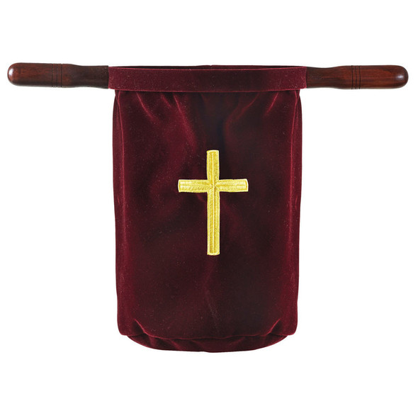 Embroidered Cross Offering Bag - Burgundy - Pack of 2