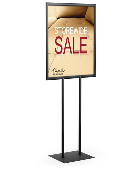 Economy Poster SignHolder, Poster Size 22" X 28", Double Sided Viewing, Fixed Height 60", Square Base (Black)