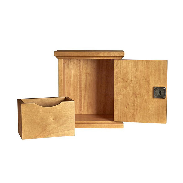 Wooden Tithe & Offering Box - Wall Mounted with Lock - Solid Wood with Oak Stain