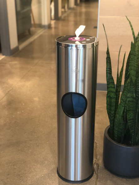 Stainless Steel Cylinder Sanitizer Wipe Dispenser & Trash Can