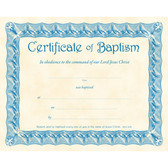 Certificate - Baptism - 10" x  8" -  Parchment