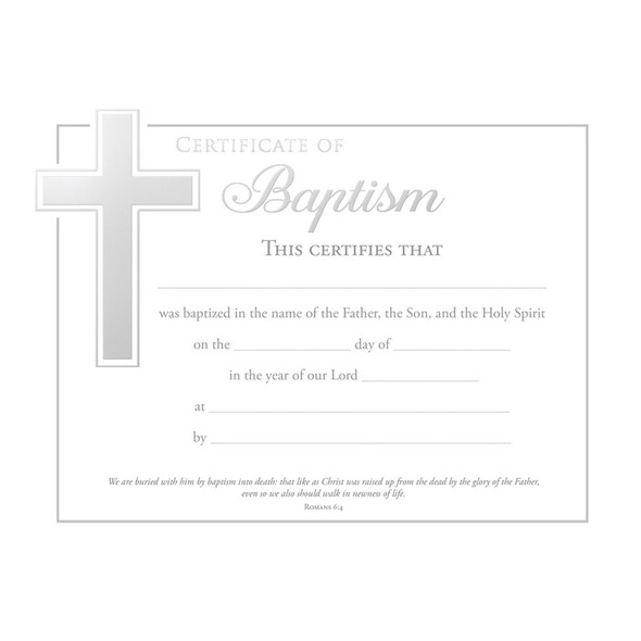Certificate - Baptism - 11" x  8.5" - Premium Stock Silver Foil Embossed