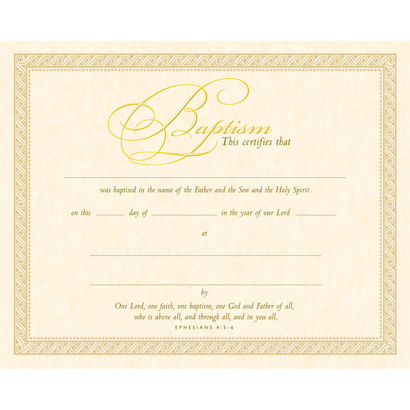 Certificate - Baptism - 10" x  8" -  Parchment Gold Foil Embossed