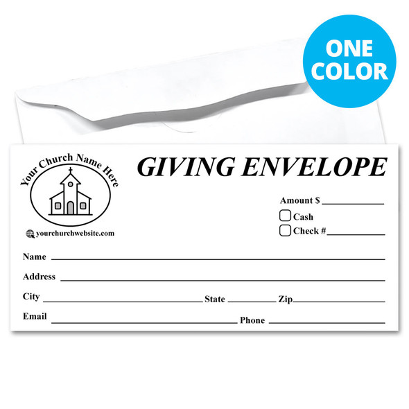 Custom Offering Envelope - One Color - Black Text Giving - Box of 500