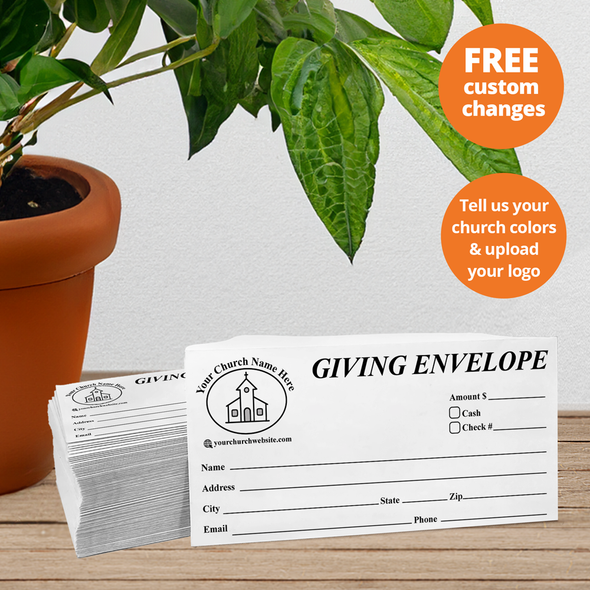 Custom Offering Envelope - One Color - Black Text Giving - Box of 500