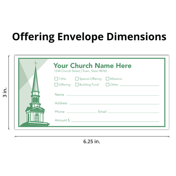 Custom Offering Envelope - One Color - Church Light Green - Box of 500